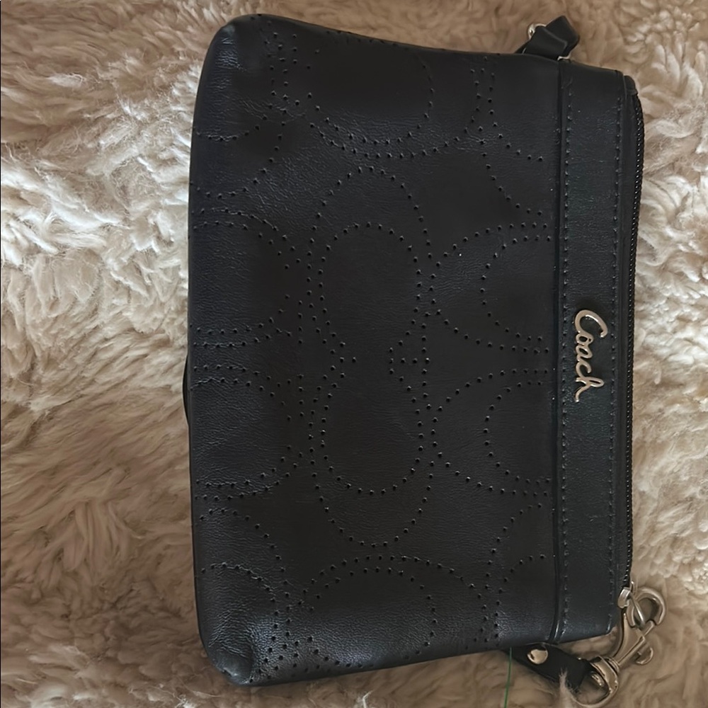 Coach Black Leather Wristlet Clutch